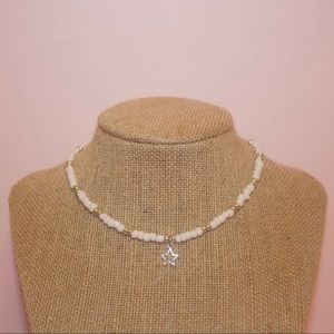 White and silver star seed bead choker necklace